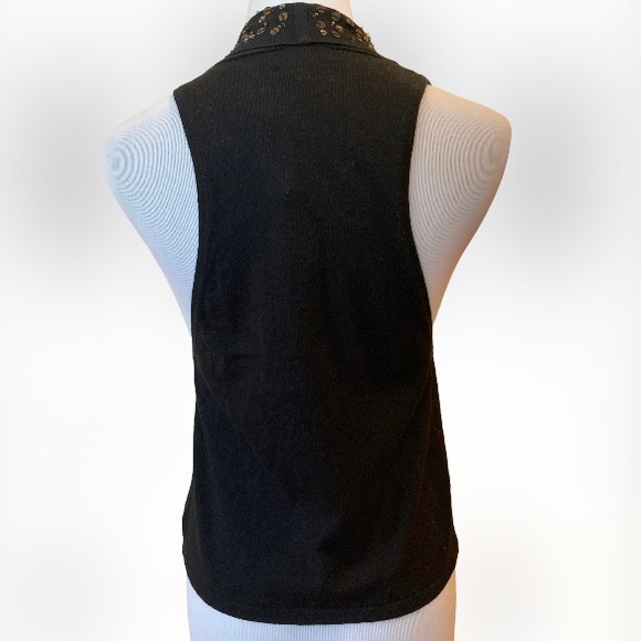 Vintage GAP Black Sequins Holiday Beaded Silk/Cotton Sweater Vest XS NWT - Picture 2 of 4